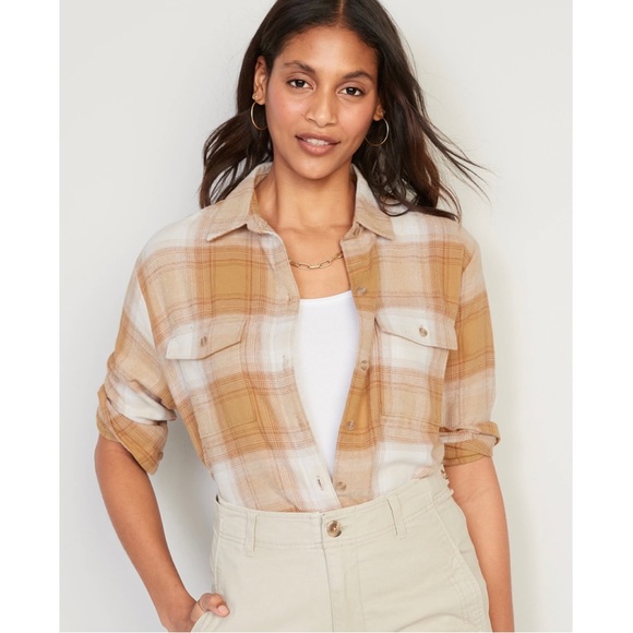 Cream Plaid Flannel Boyfriend Shirt - Picture 3 of 3